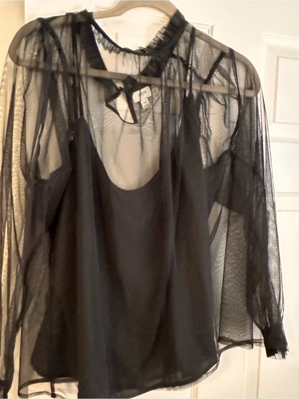 J. Crew XXL Sheer Black Overlay Blouse with camisole